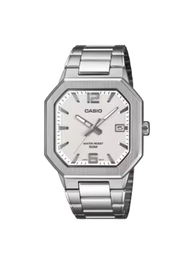 Casio MTP-B195D-7AVDF Men’s Analog Watch, White Dial, Stainless Steel Case & Bracelet, Quartz 3-Hand, Date Display, Mineral Glass, 50m Water Resistant